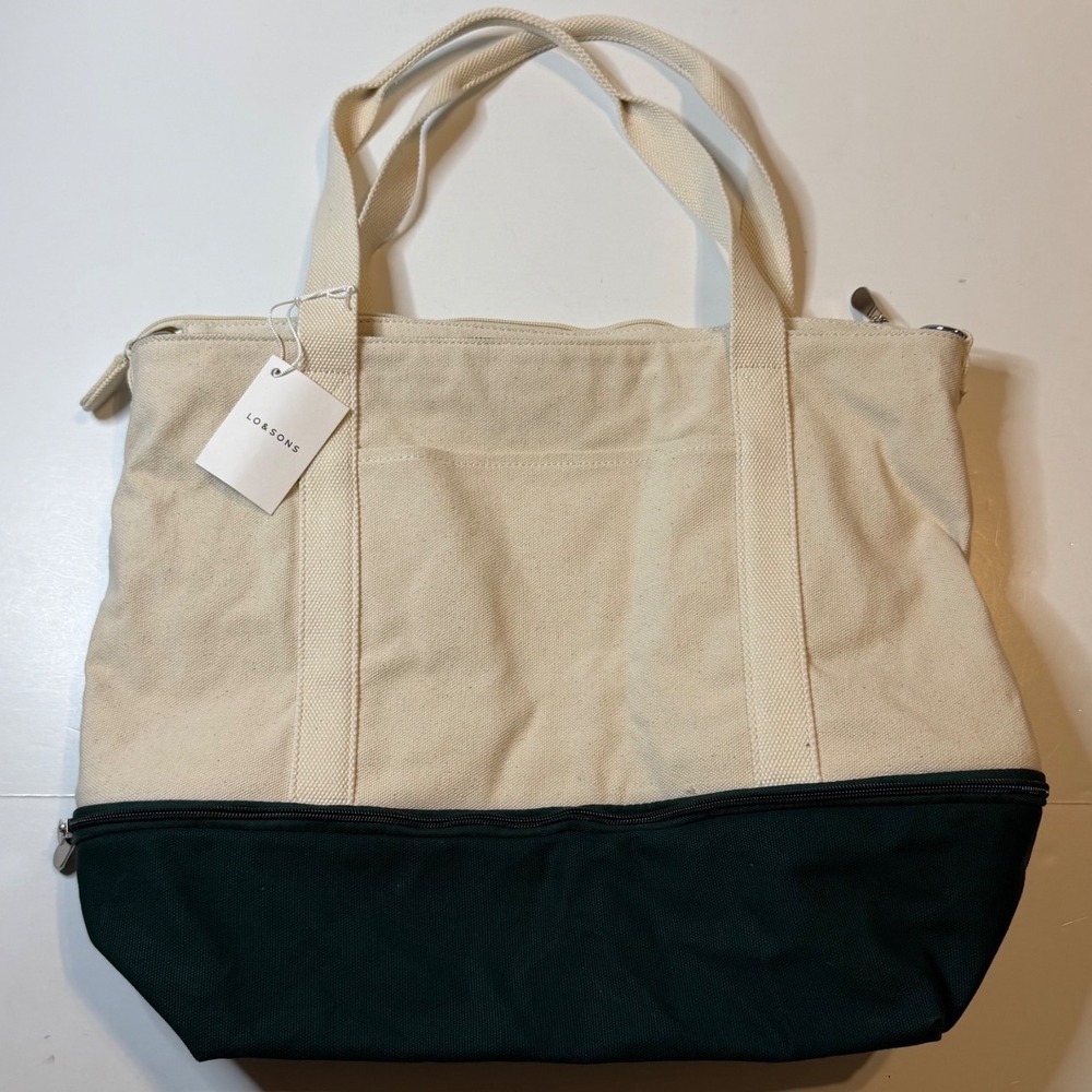 NWT Lo & Sons The Catalina Deluxe Tote Ivory Green canvas